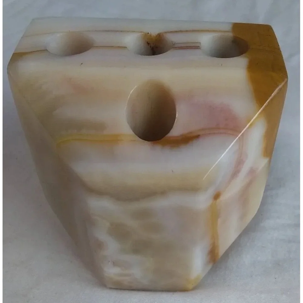 Agate Pen Pencil Holder Paper Weight Light Brown‎ Tan Office Gift 2.4